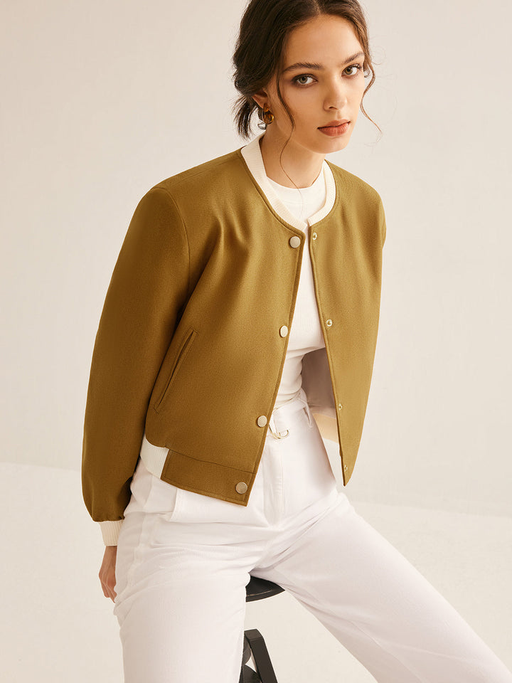 Crew Neck contrast Trim button jacket