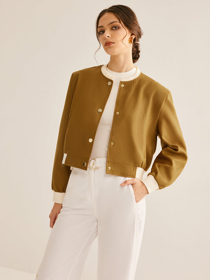 Crew Neck contrast Trim button jacket