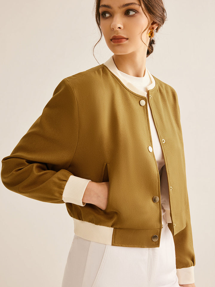 Crew Neck contrast Trim button jacket