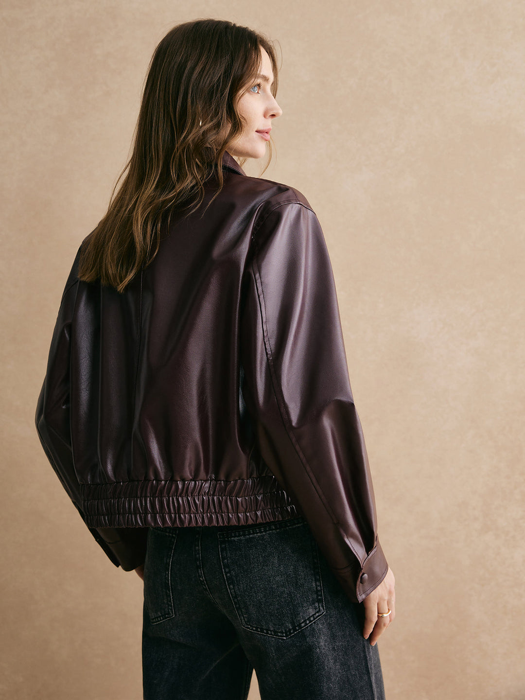 Zip Pu leather short jacket