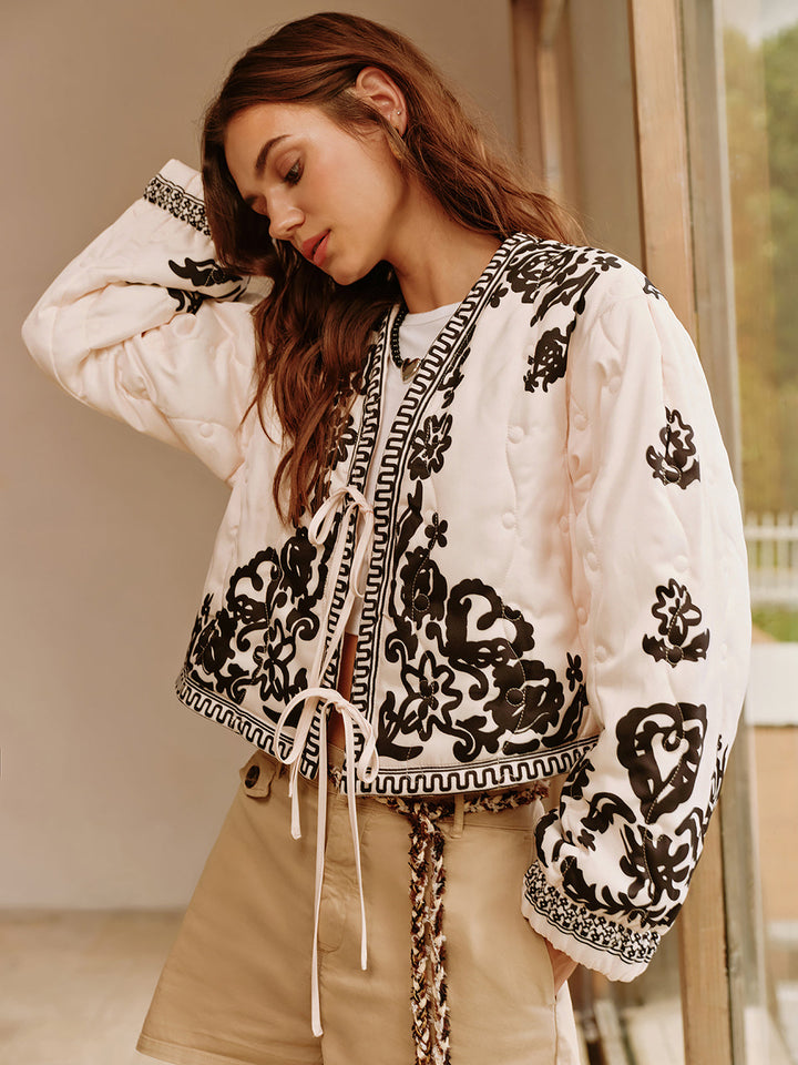 Prwted Lace-Up short jacket