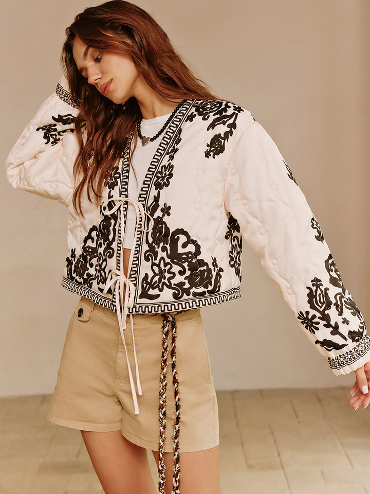 Prwted Lace-Up short jacket