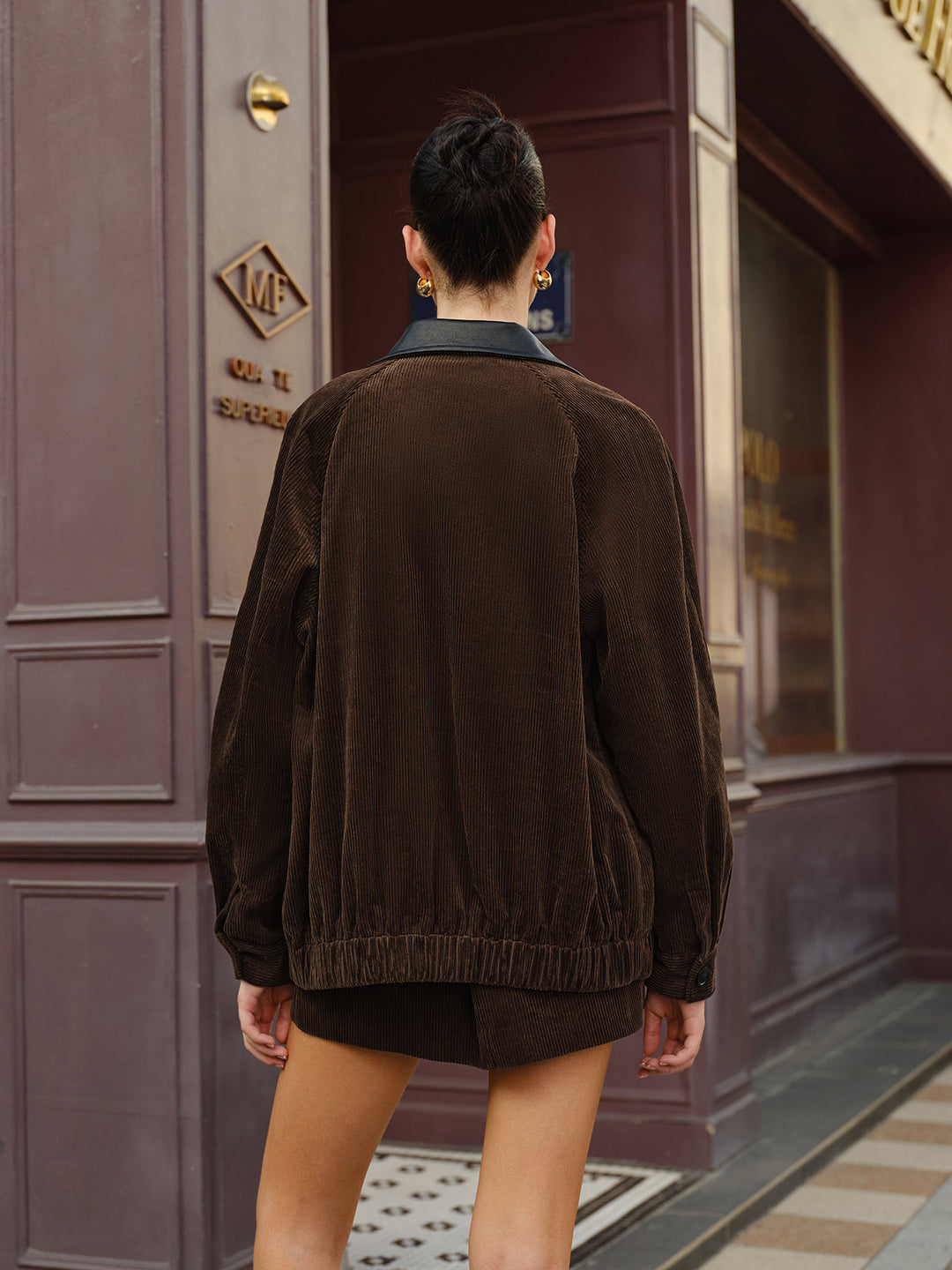 Collar Cord jacket with zip
