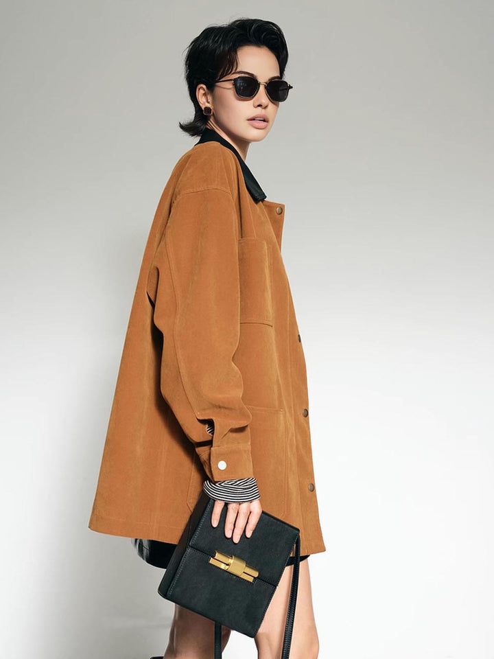 Collar oversized suede jacket