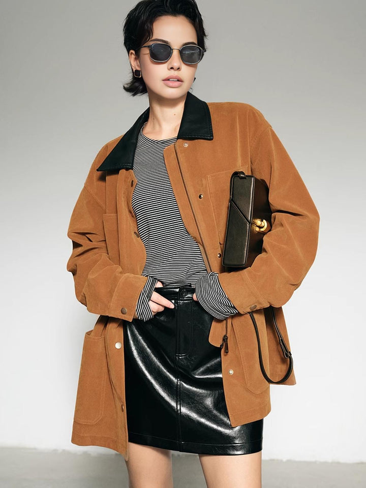Collar oversized suede jacket
