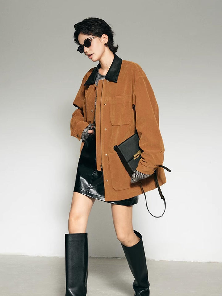 Collar oversized suede jacket