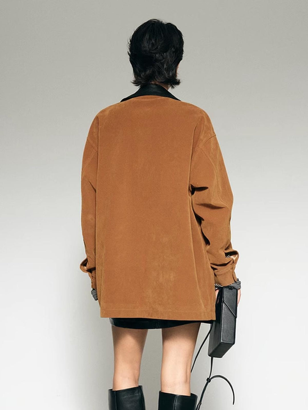 Collar oversized suede jacket