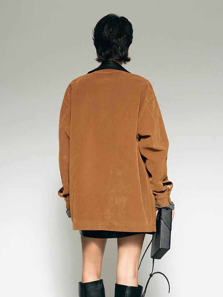 Collar oversized suede jacket