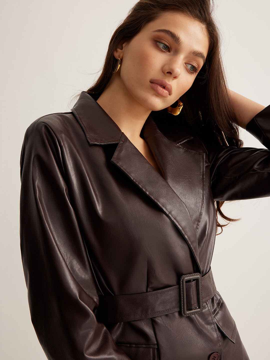 Pu-leather Belt jacket