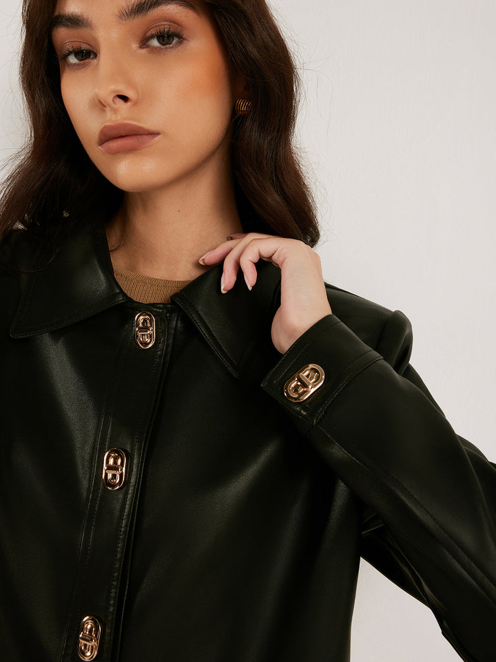 | Button Pu Leather Short Jacket