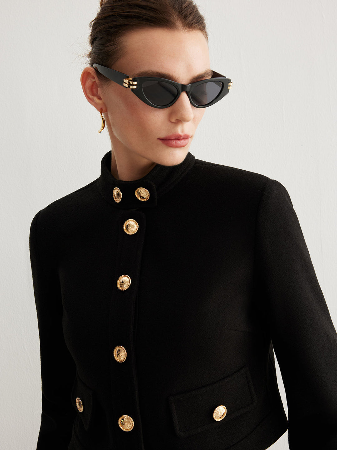 Collar button Tweed short jacket