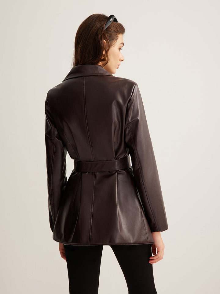 Pu-leather Belt jacket