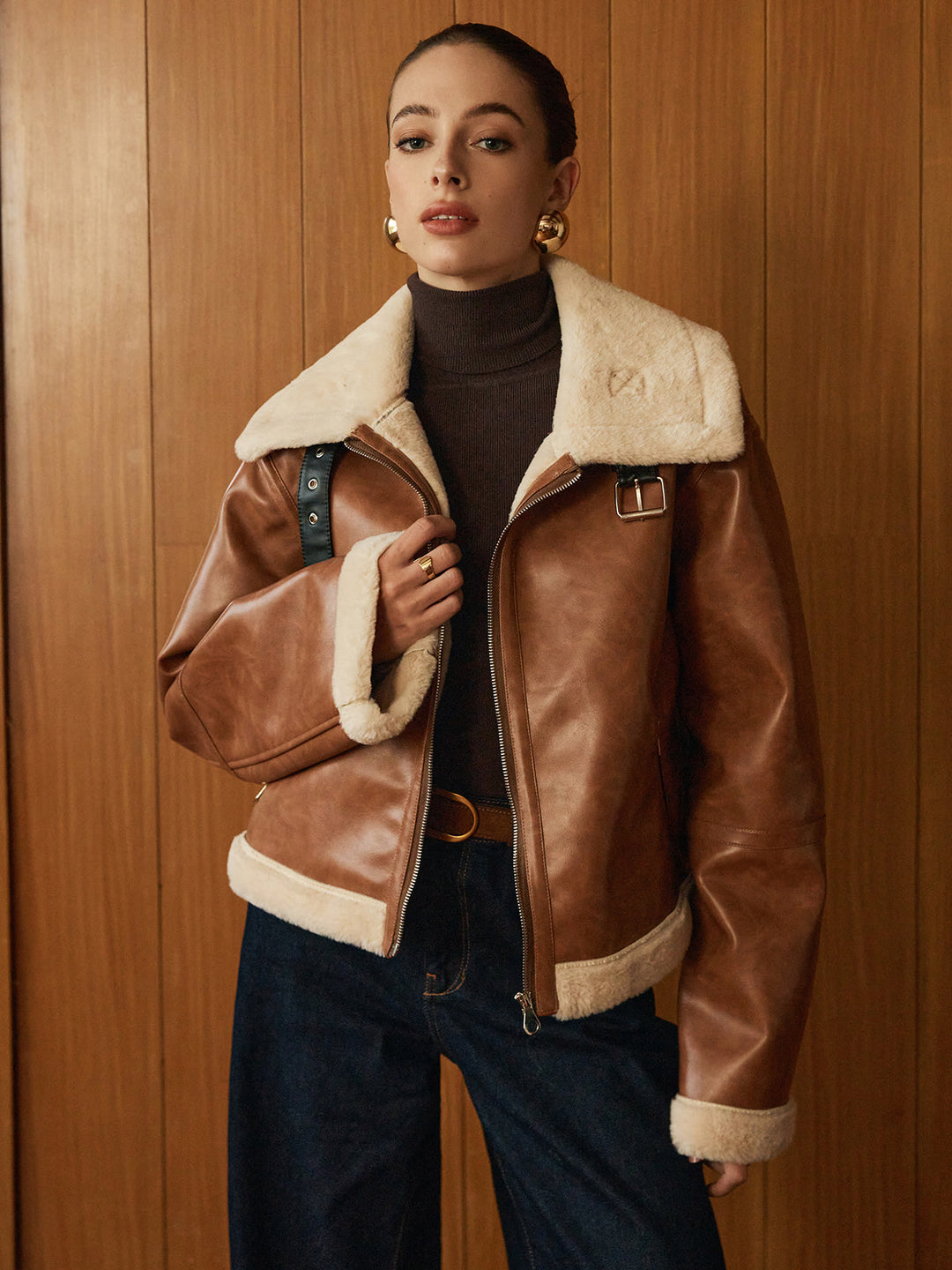 Faux leather zip jacket