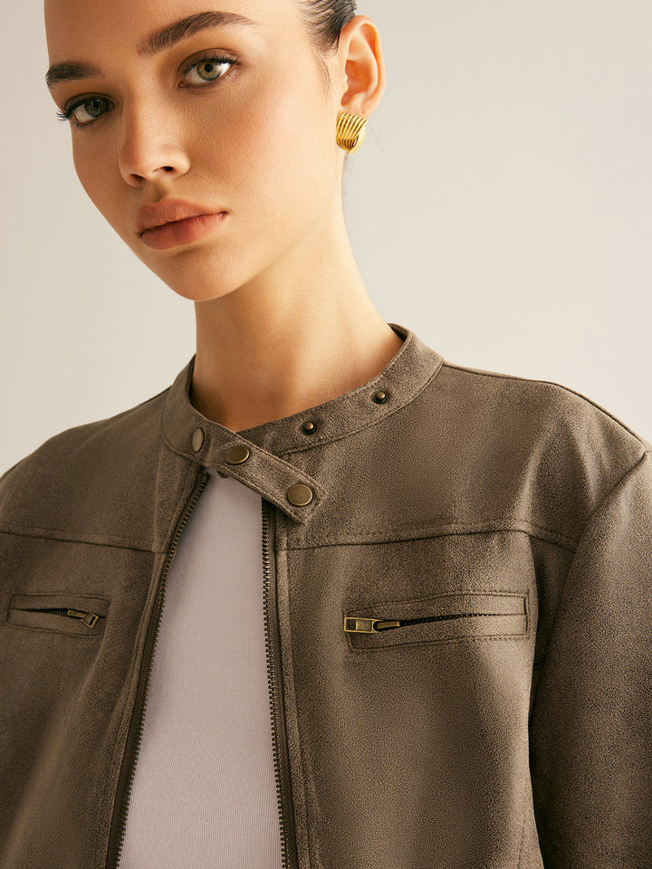 Button collar zip jacket