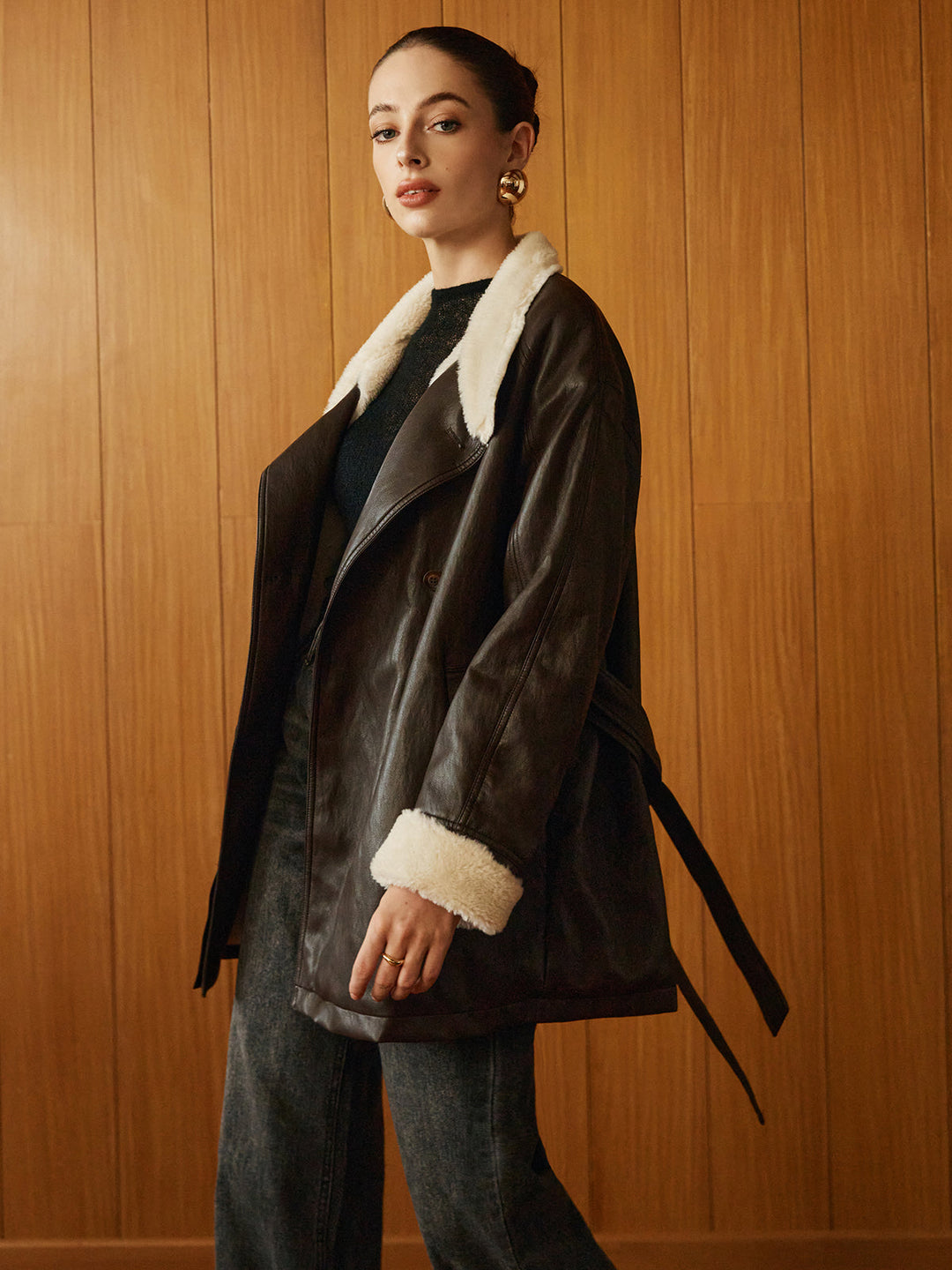 Pu-leather Belt jacket