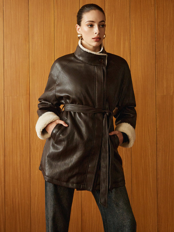 Pu-leather Belt jacket
