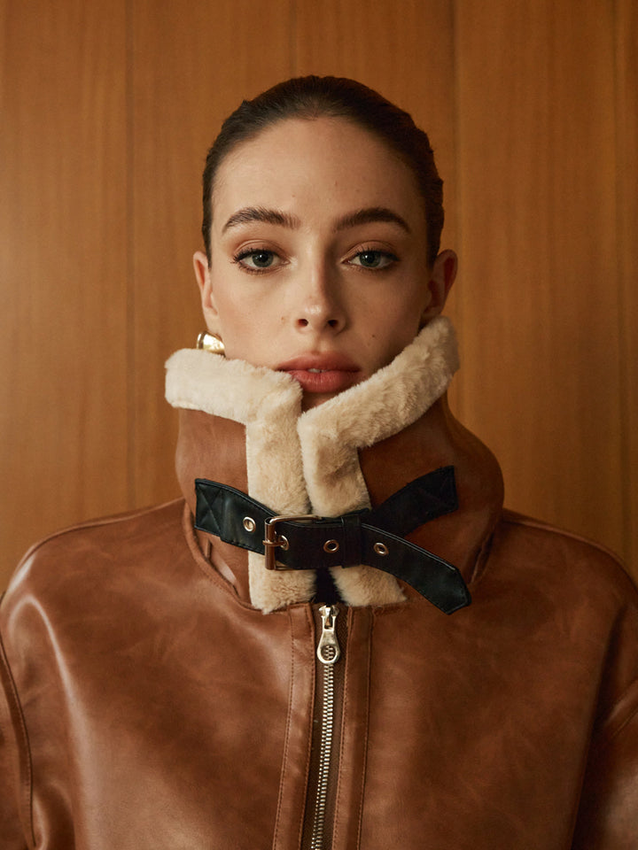 Faux leather zip jacket