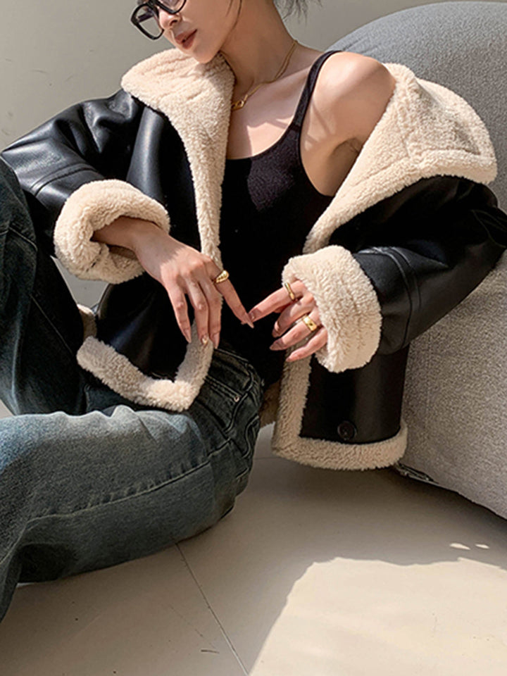 Lined jacket with leather leather