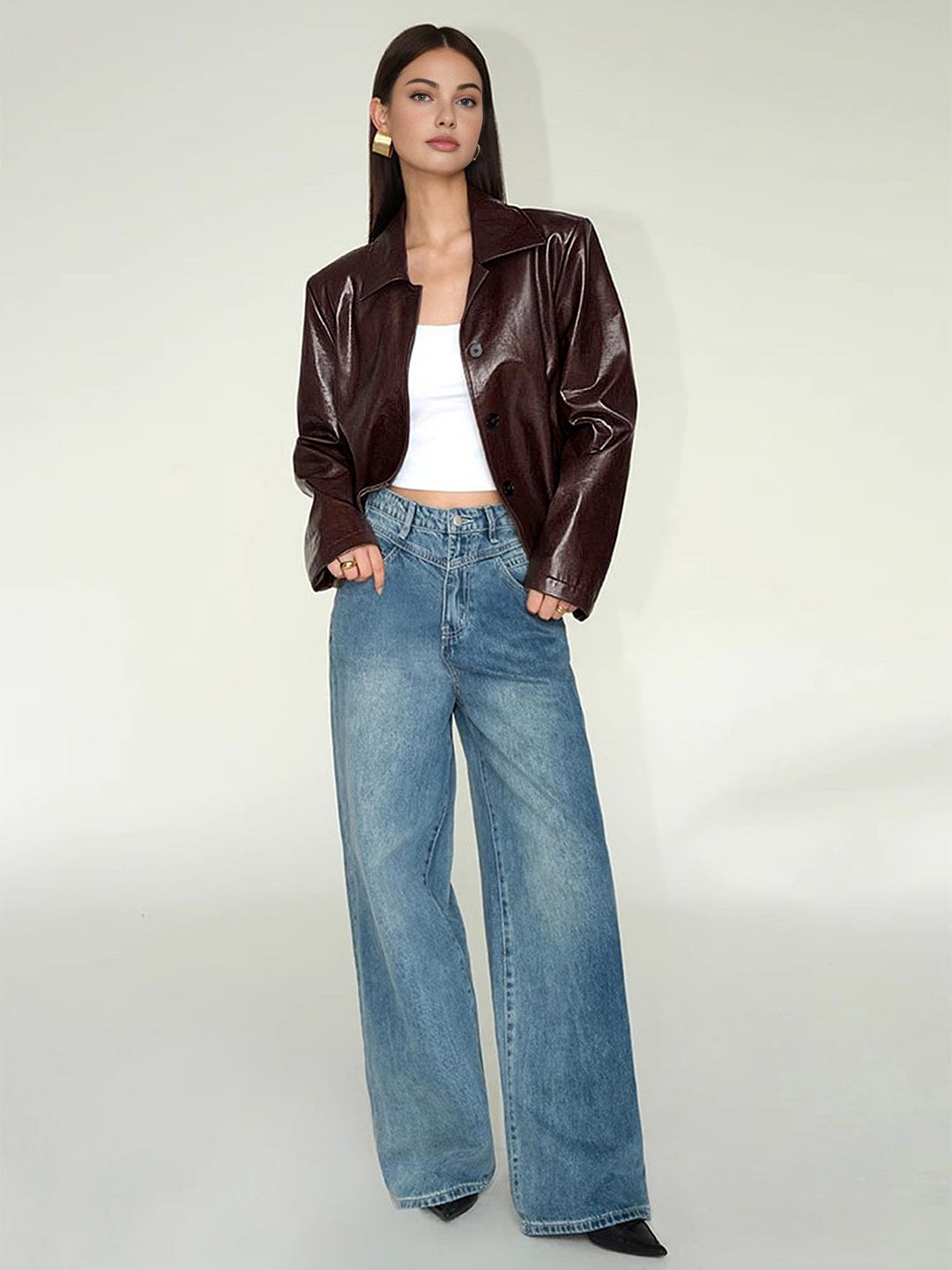 Leather zip short Polo jacket