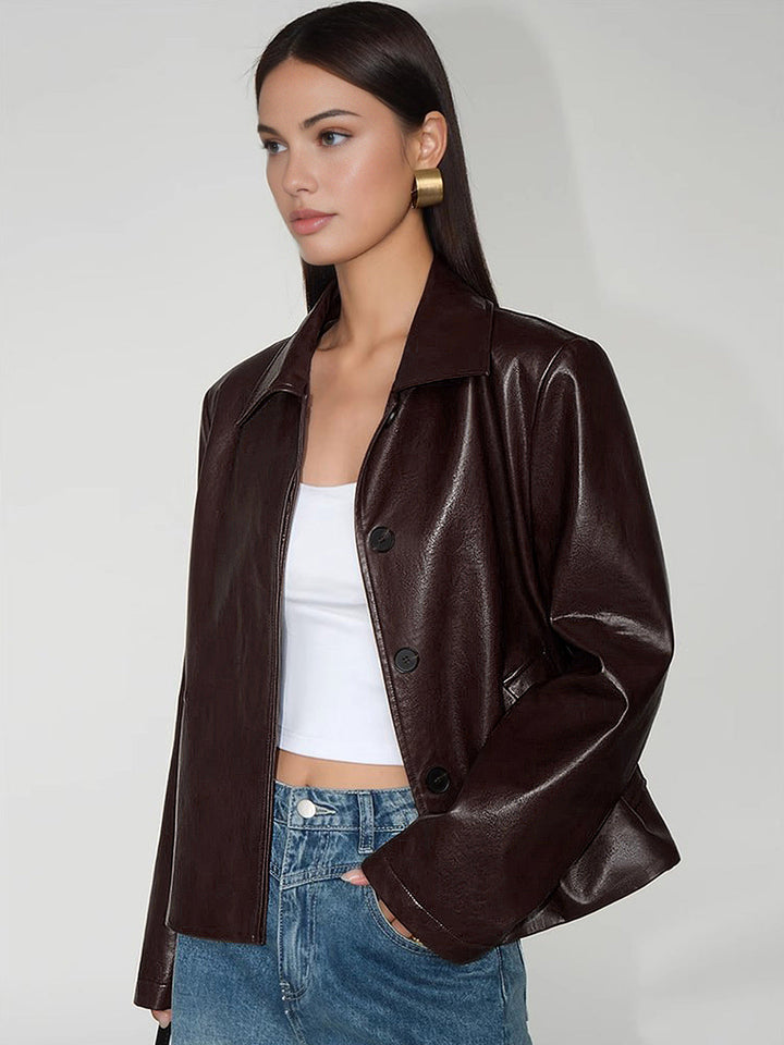 Leather zip short Polo jacket