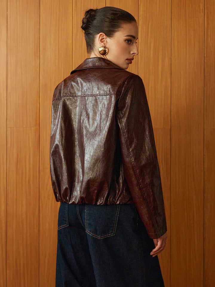 Leather zip short Polo jacket