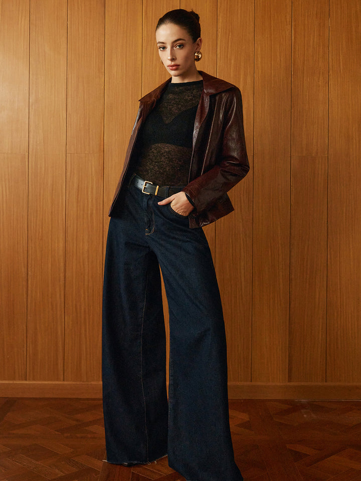 Leather zip short Polo jacket