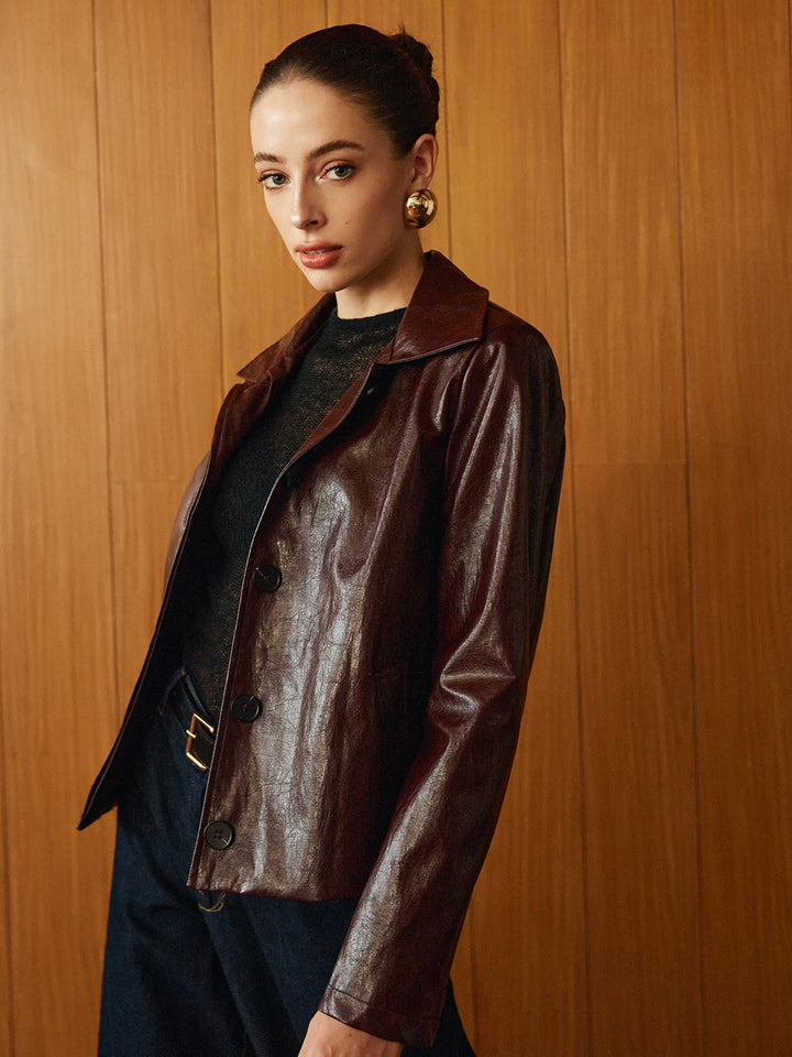 Leather zip short Polo jacket