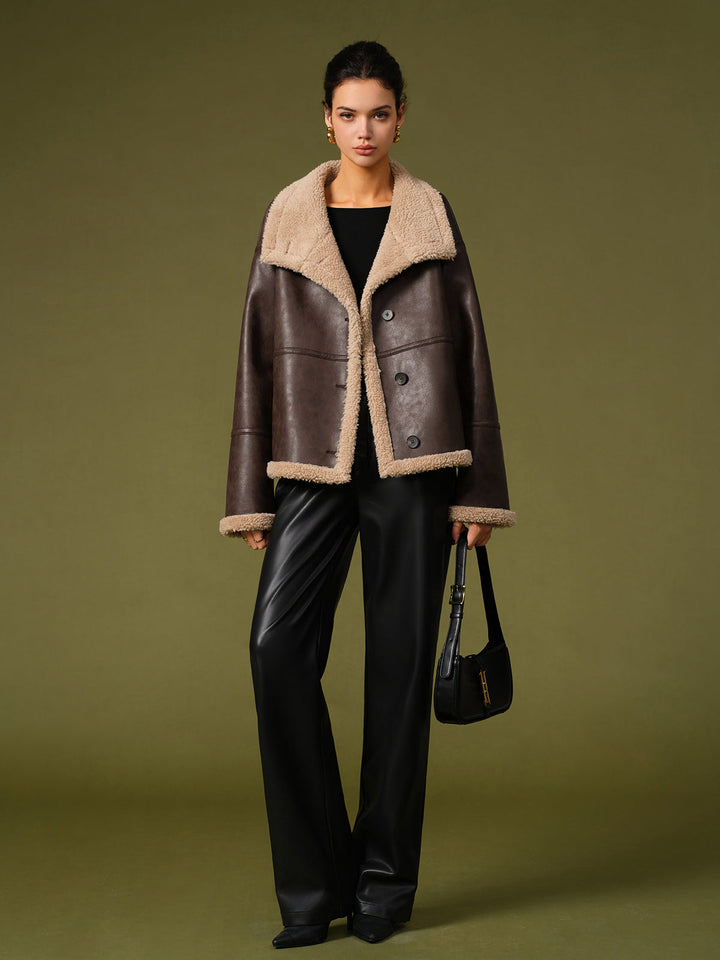 Pu leather warm kurtkas