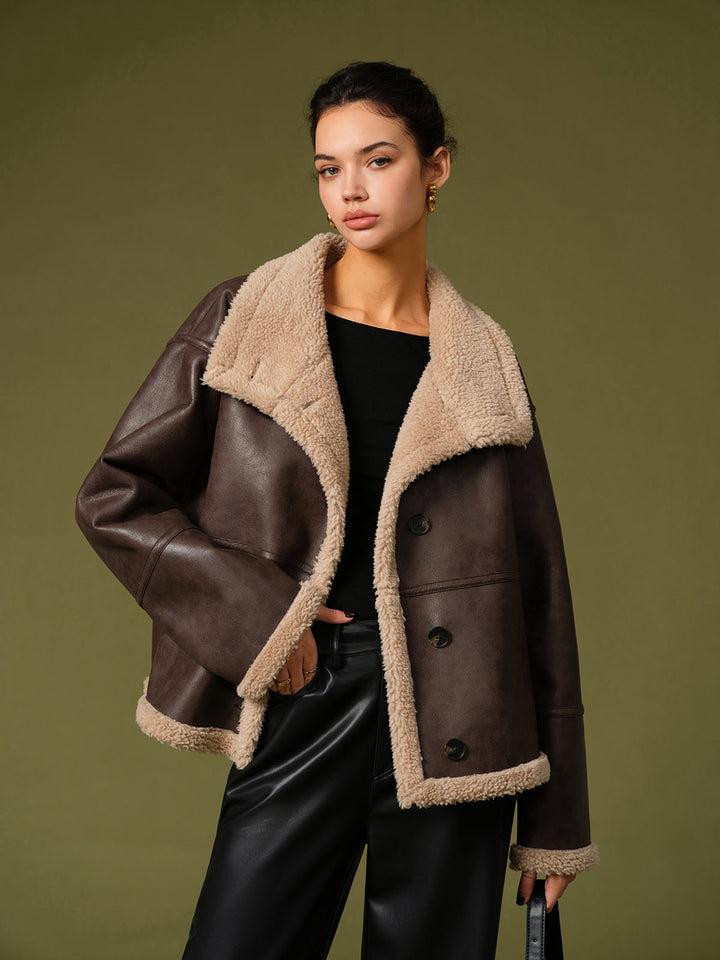 Pu leather warm kurtkas
