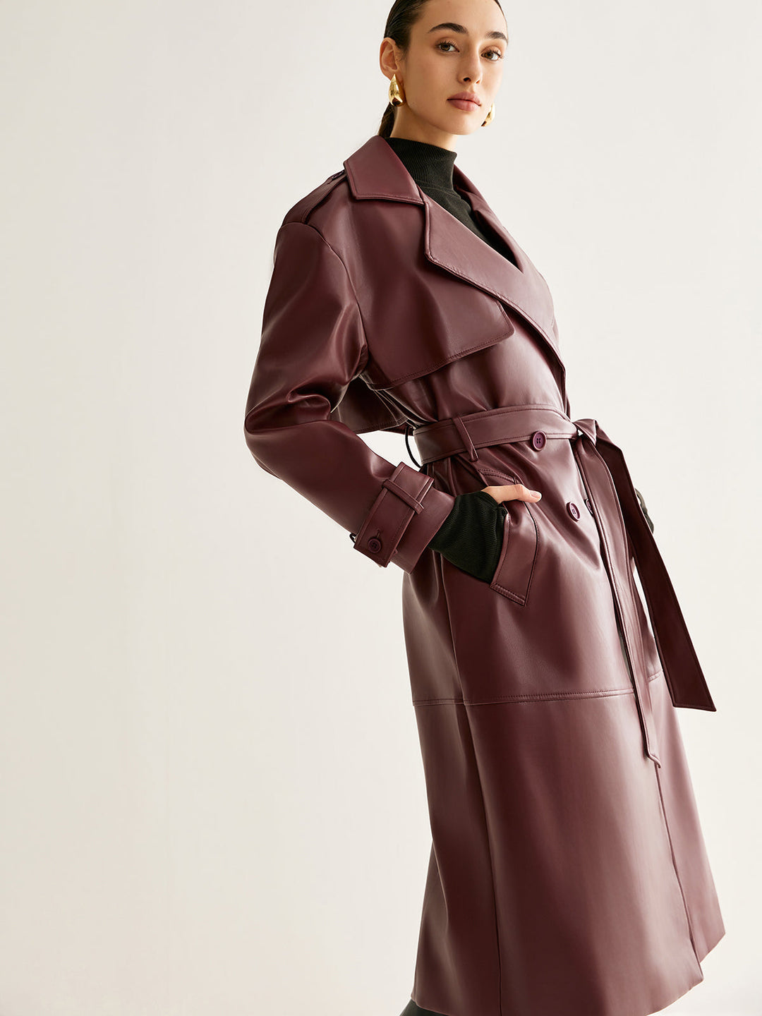Pu-leather long jacket
