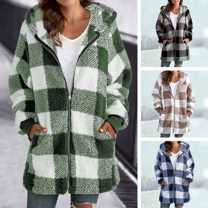Cozy in check jacket winter with hood