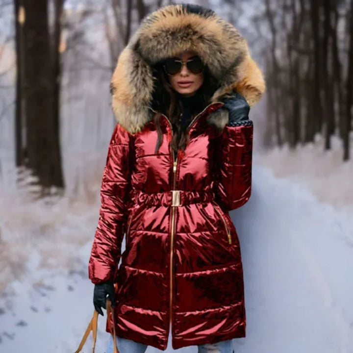 | Warm, Shiny Jacket with Hood