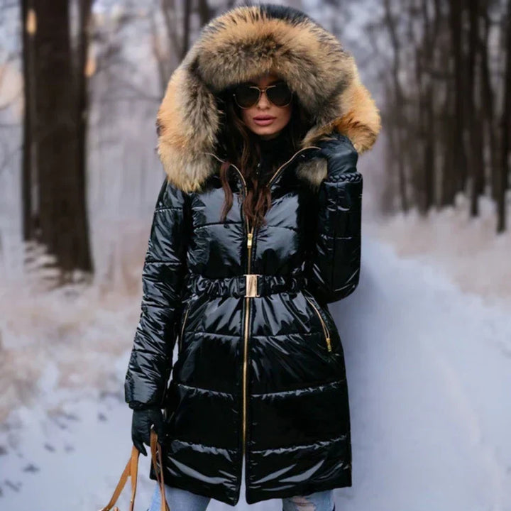 | Warm, Shiny Jacket with Hood