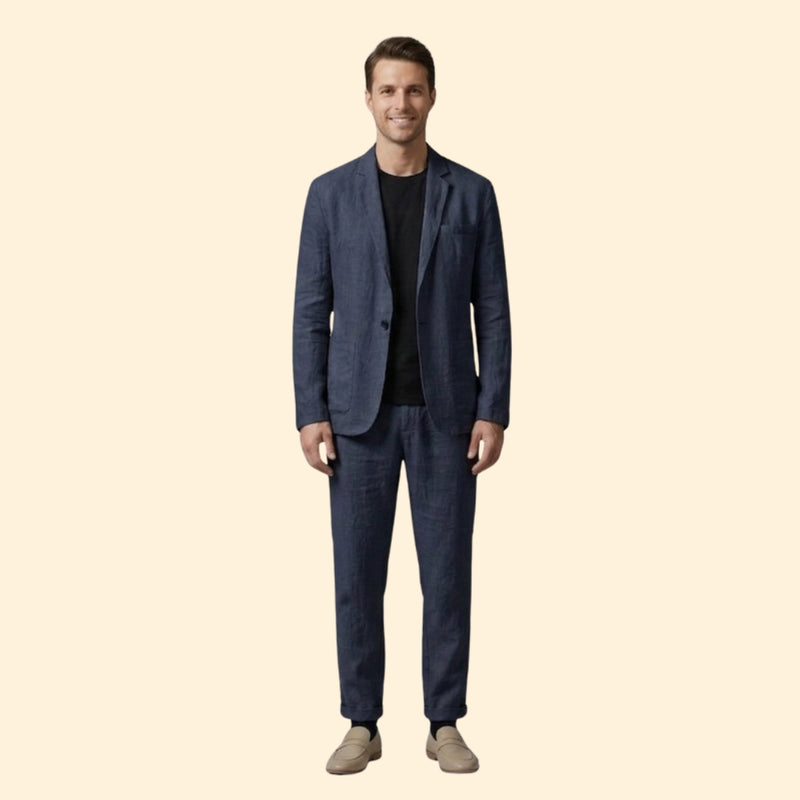Men’s Slim Fit Suit Set with Button Detailing