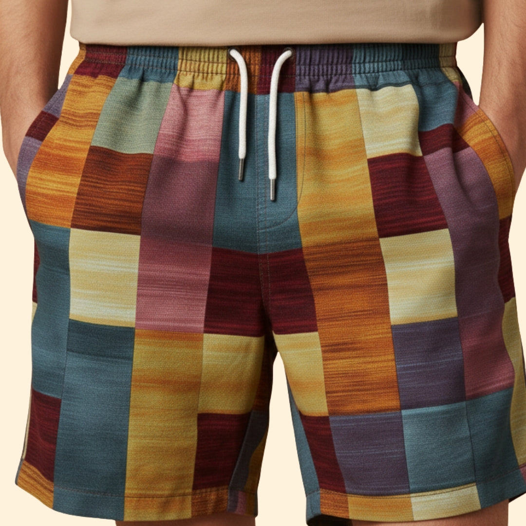 Men’s Swim Shorts with Multicolored Block Pattern