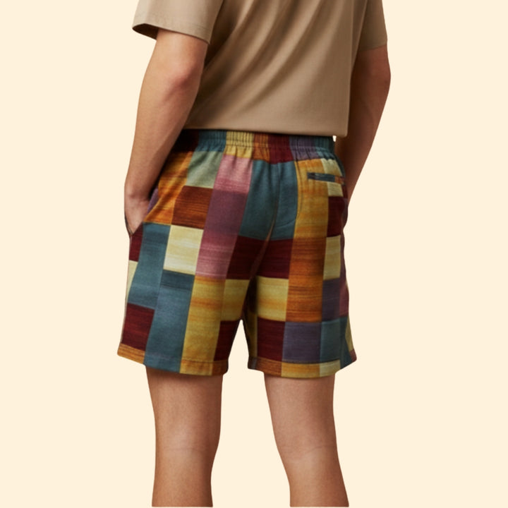 Men’s Swim Shorts with Multicolored Block Pattern