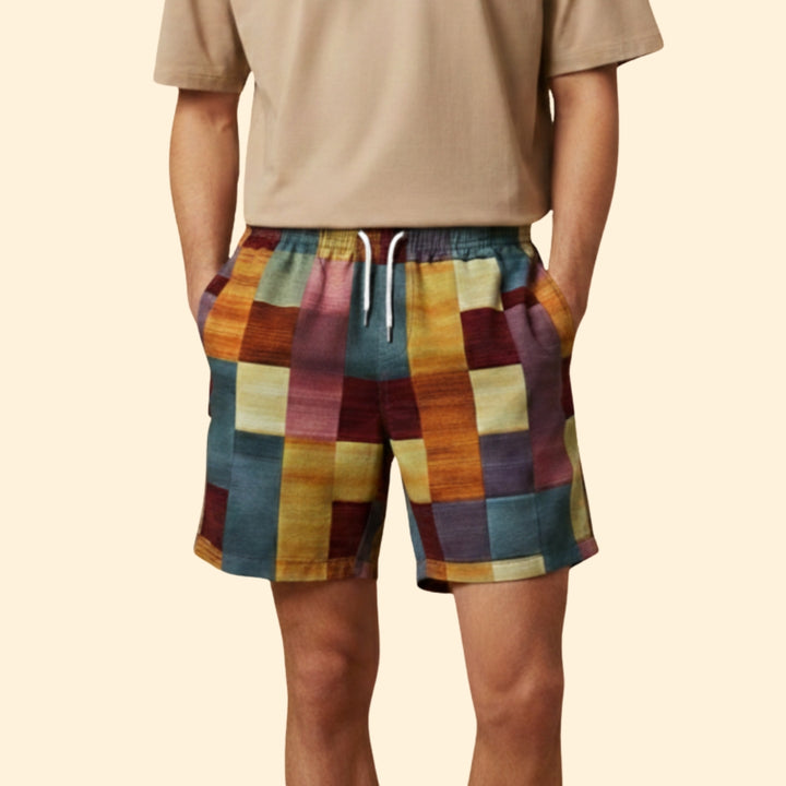 Men’s Swim Shorts with Multicolored Block Pattern