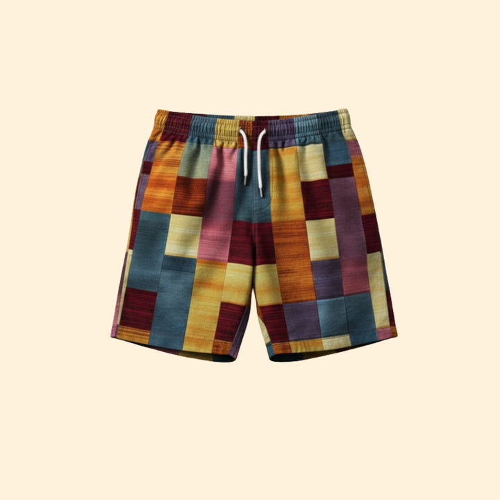 Men’s Swim Shorts with Multicolored Block Pattern