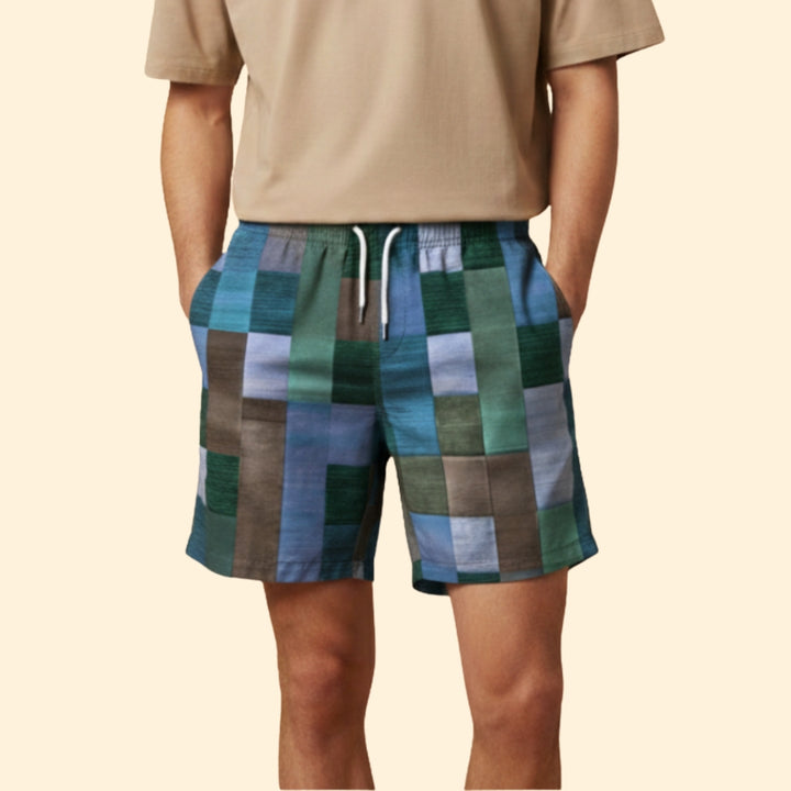 Men’s Swim Shorts with Multicolored Block Pattern