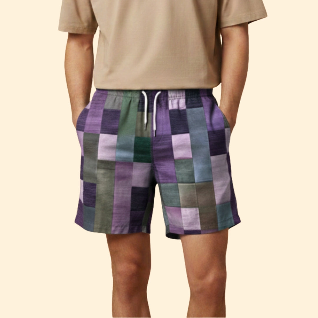 Men’s Swim Shorts with Multicolored Block Pattern