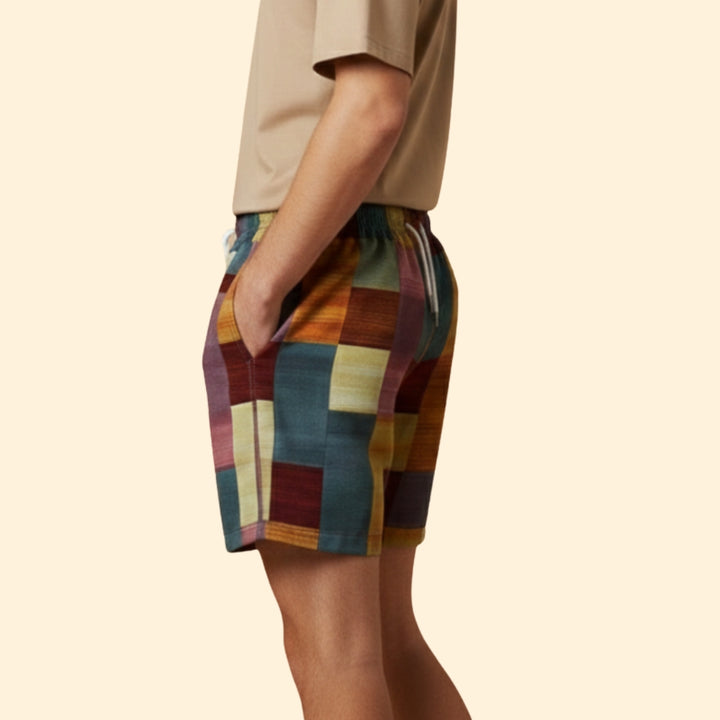 Men’s Swim Shorts with Multicolored Block Pattern