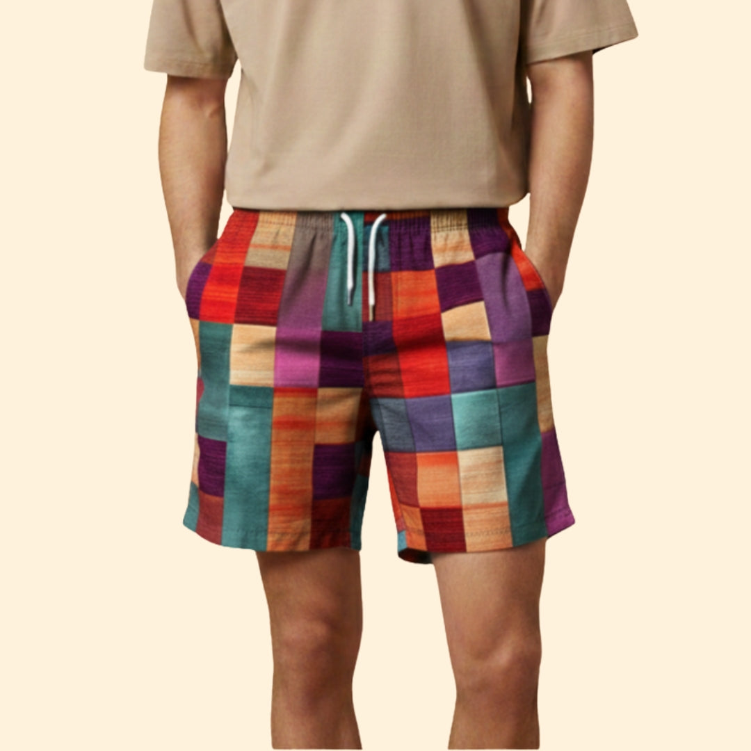 Men’s Swim Shorts with Multicolored Block Pattern