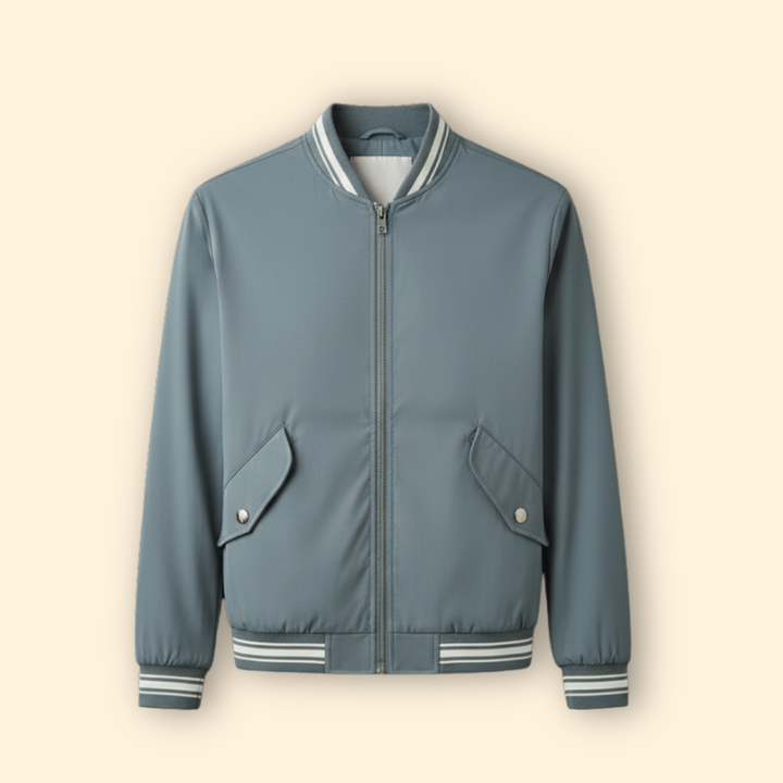 Men’s College-Style Bomber Jacket with Zipper