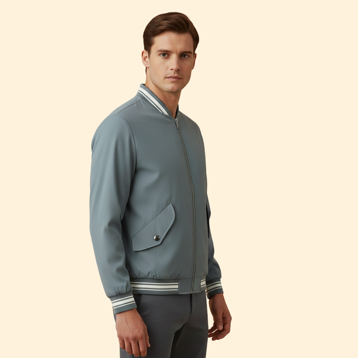 Men’s College-Style Bomber Jacket with Zipper