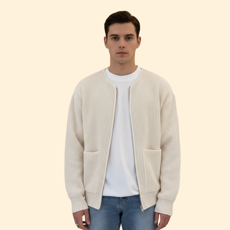 Men’s Ribbed Bomber Jacket with Zip