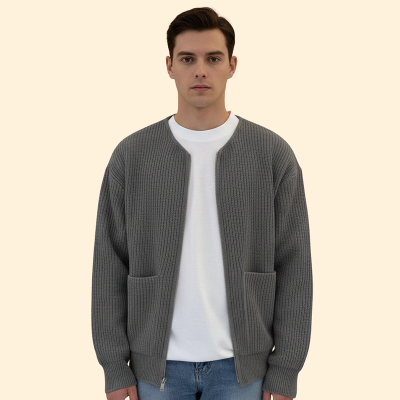 Men’s Ribbed Bomber Jacket with Zip