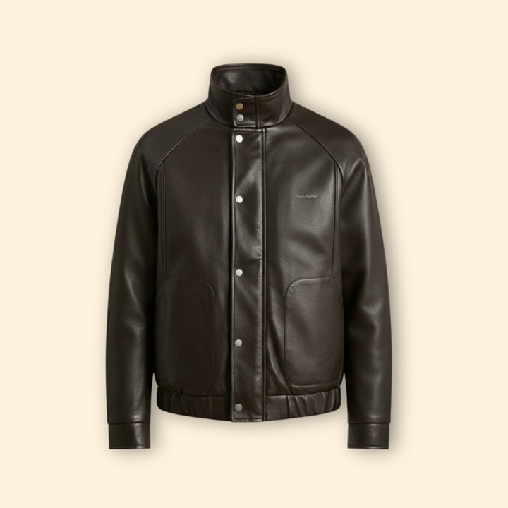 Men’s Suede Bomber Jacket with High Collar