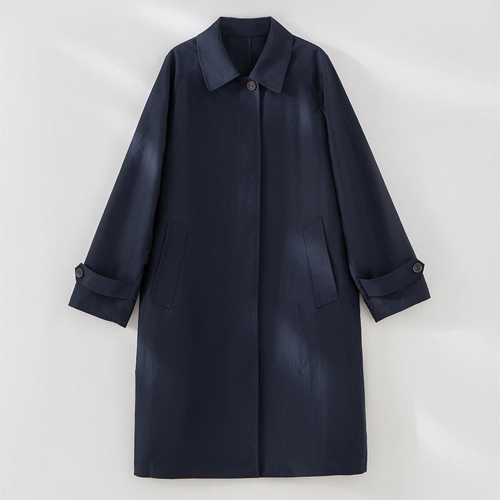 Women Mid-Length Trench Coat with concealed snap placket and adjustable cuffs