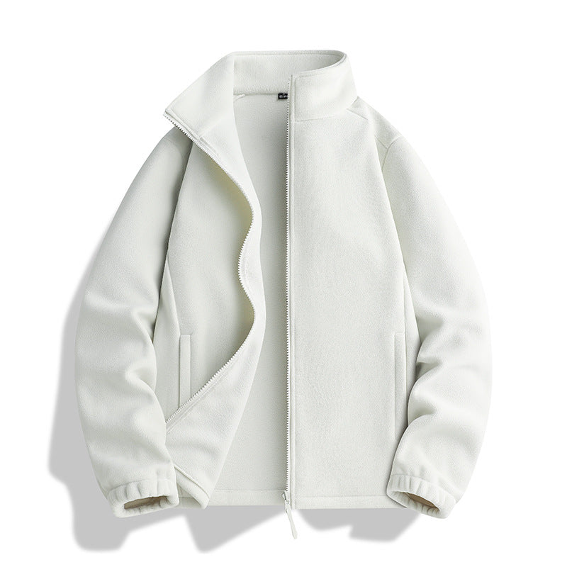 Unisex fleece jacket with standing collar, full-length zip and elastic cuffs