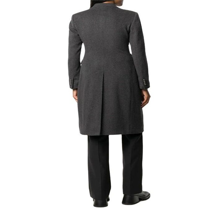Women Slim Tailored Long Coat with Shawl Collar, fitted seam guidance and concealed button placket